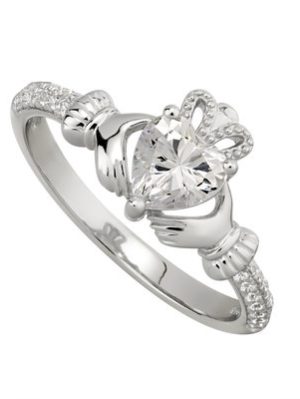 APRIL BIRTHSTONE CRYSTAL CLADDAGH RING (SLWR004)