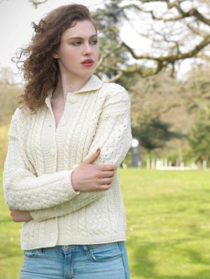 ARAN BUTTON CARDIGAN WITH COLLAR